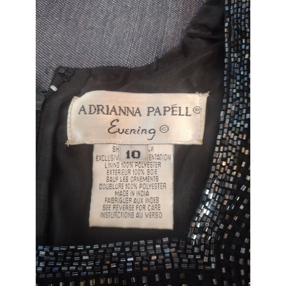 Adriana Papell Beaded Silk Square Neck Black Short Cocktail Evening Gown Size 10 - Picture 4 of 9